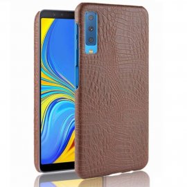Carcasa Samsung Galaxy A7 2018 Cuero Estilo Croco Marron