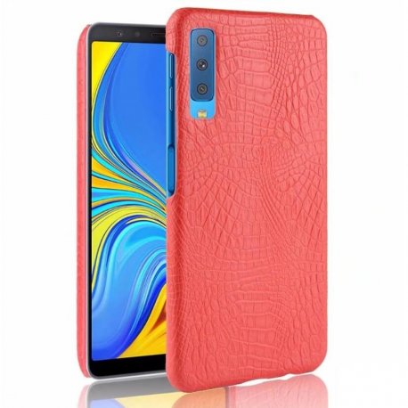 Carcasa Samsung Galaxy A7 2018 Cuero Estilo Croco Roja