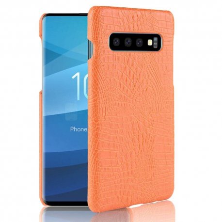 Carcasa Samsung Galaxy S10 Cuero Estilo Croco Naranja