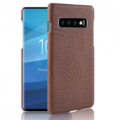 Carcasa Samsung Galaxy S10 Cuero Estilo Croco Marron
