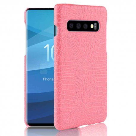 Carcasa Samsung Galaxy S10 Plus Cuero Estilo Croco Rosa