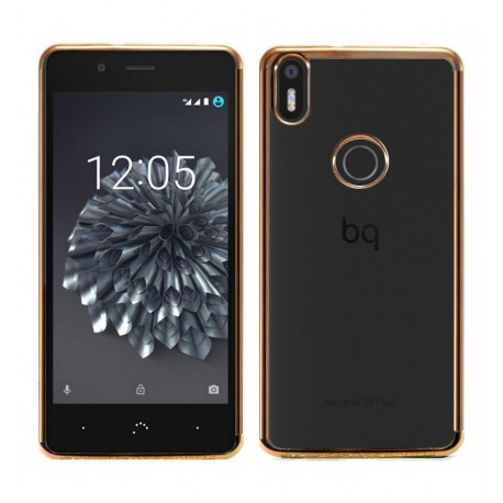 Funda BQ Aquaris X5 Plus Gel Transparente con bordes Dorados