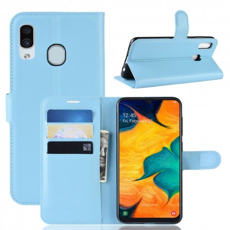 Funda Libro Samsung Galaxy A20 cuero Soporte Azul