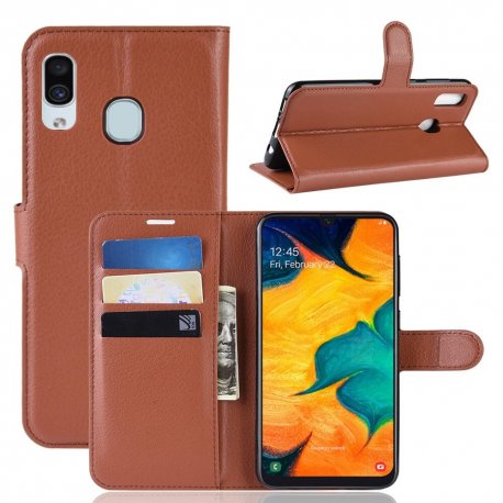 Funda Libro Samsung Galaxy A20 cuero Soporte Marron