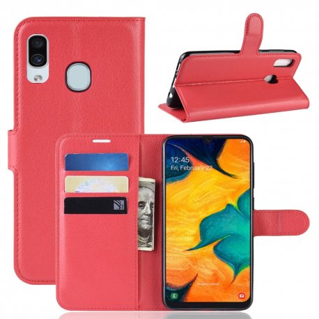 Funda Libro Samsung Galaxy A20e cuero Soporte Roja