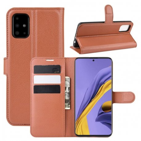 Funda Cuero Samsung Galaxy A51 Libro Soporte Marron