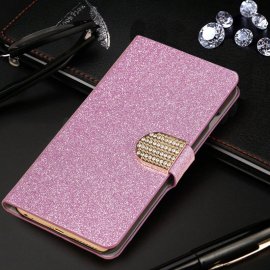 Funda cuero Samsung Galaxy A22 5G Diamantes Rosa