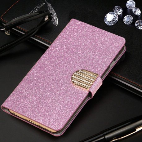 Funda cuero Samsung Galaxy A22 5G Diamantes Rosa