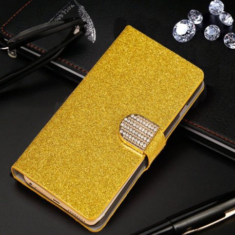 Funda cuero Samsung Galaxy A22 5G Diamantes Oro