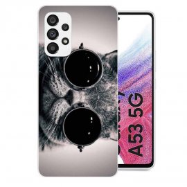 Funda Samsung Galaxy A53 5G silicona Gato con gafas