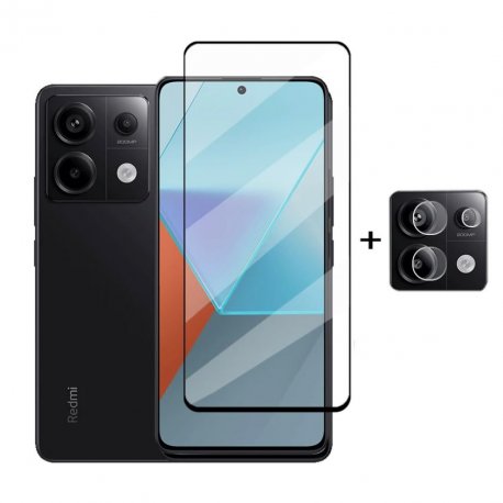 Protector pantalla Xiaomi Redmi Note 13 4G o 5G Cristal Templado y camera Negro