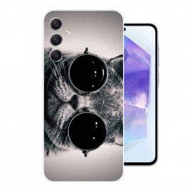 Funda Samsung Galaxy A55 5G silicona Gato con gafas