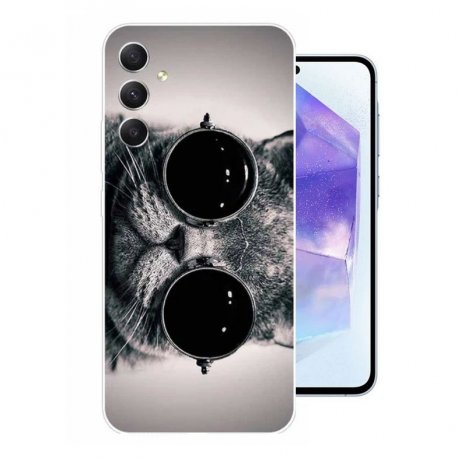 Funda Samsung Galaxy A55 5G silicona Gato con gafas