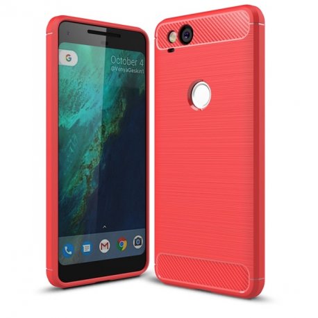 Funda Google Pixel 2 Gel Hybrida Cepillada Roja