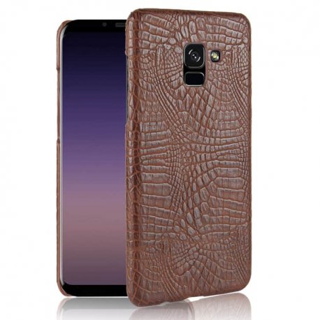 Carcasa Samsung Galaxy A8 2018 Cuero Estilo Croco Marron