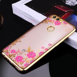 Funda Huawei P Smart Gel Bordes Dorado Flores