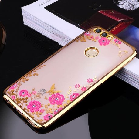 Funda Huawei P Smart Gel Bordes Dorado Flores