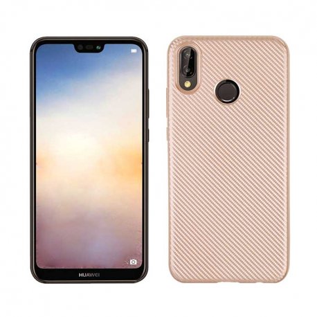 Funda Huawei P20 Lite TPU Fibra Carbono Dorada