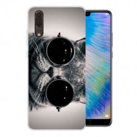 Funda Huawei P20 Gel Dibujo Gato con Gafas