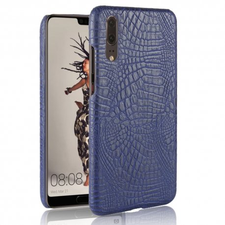 Carcasa Huawei P20 Cuero Estilo Croco Azul