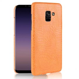 Carcasa Samsung Galaxy A8 Plus 2018 Cuero Estilo Croco Naranja