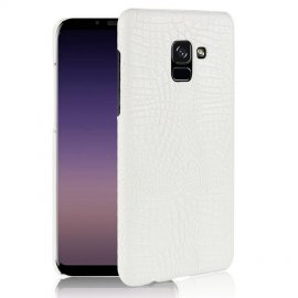 Carcasa Samsung Galaxy A8 Plus 2018 Cuero Estilo Croco Blanca