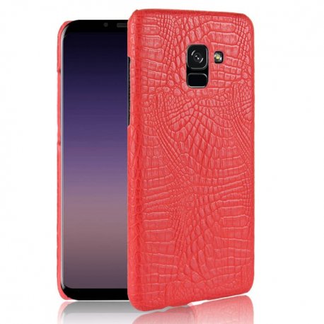 Carcasa Samsung Galaxy A8 Plus 2018 Cuero Estilo Croco Rojo