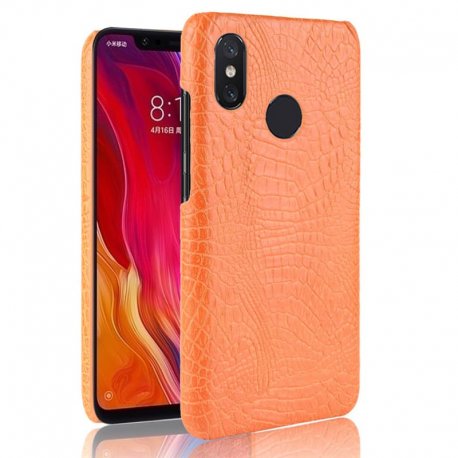 Carcasa Xiaomi MI 8 Cuero Estilo Croco Naranja