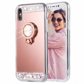 Carcasa iPhone XS Oro Rosa Diamantes Falsos