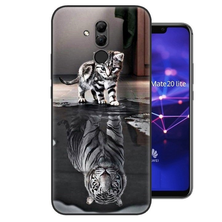 Funda Huawei Mate 20 Lite Gel Dibujo Gato reflejo de alta calidad.