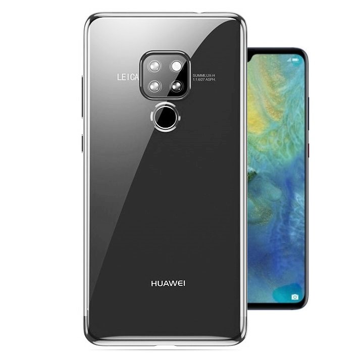 Funda Huawei Mate 20 Gel Transparente con bordes Plateados