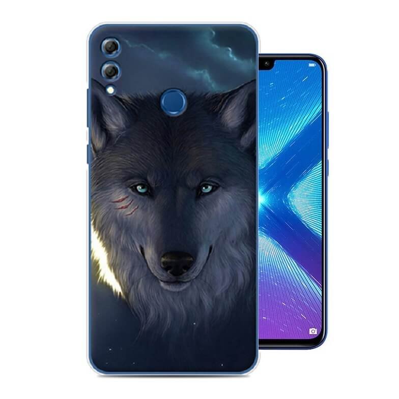 Funda Honor 8X Gel Dibujo Lobo Indestructible de alta calidad.