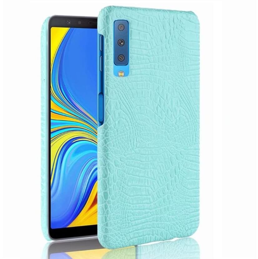 Funda carcasa cuero cocrodilo turquesa Samsung Galaxy A7 2018