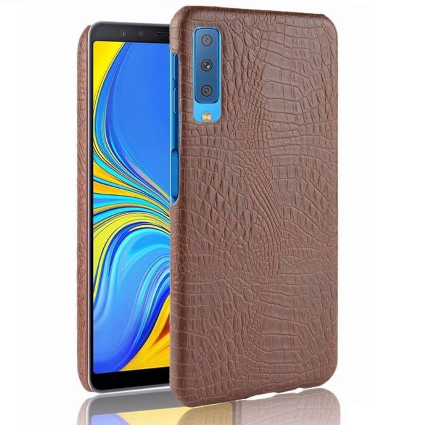 Funda carcasa cuero cocrodilo Marron Samsung Galaxy A7 2018