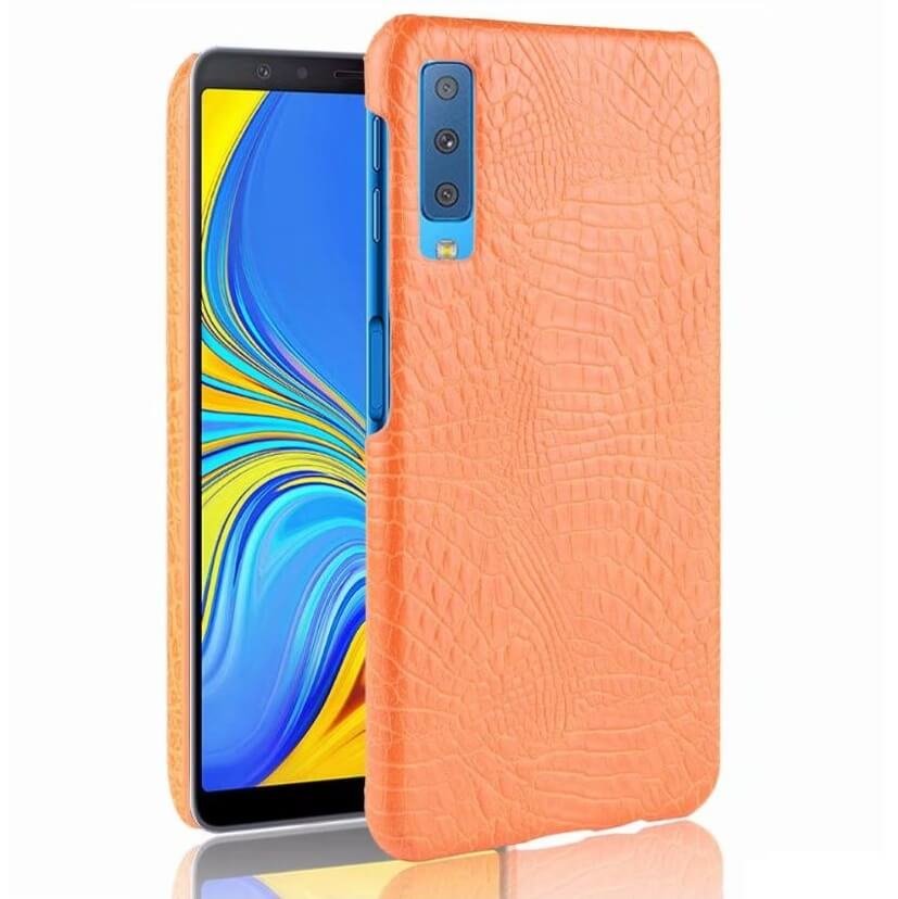 Funda carcasa cuero cocrodilo Naranja Samsung Galaxy A7 2018