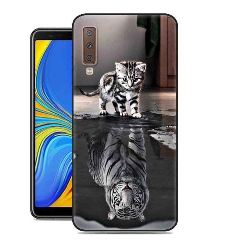 Funda Samsung Galaxy A7 2018 Gel Dibujo Gato Espejo