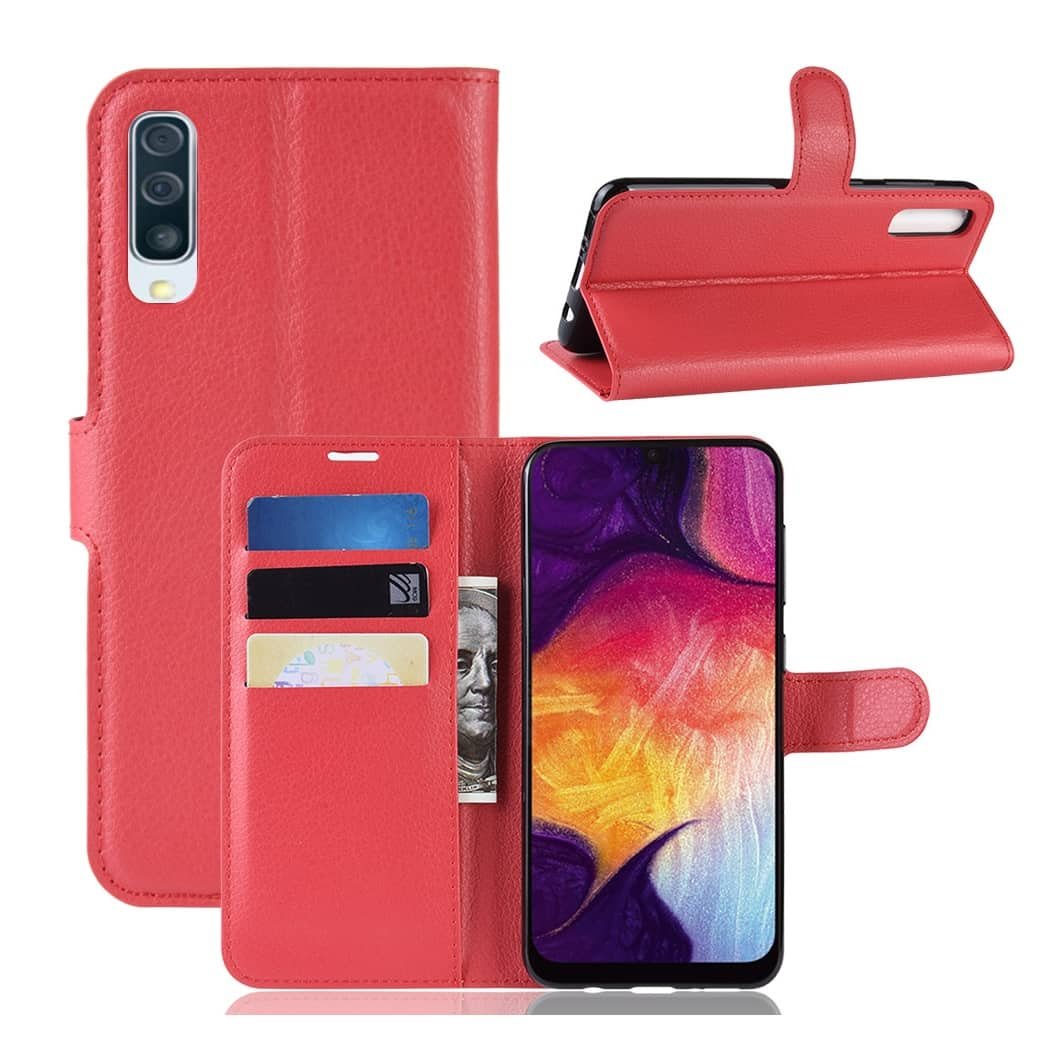 Funda Libro Samsung Galaxy A50 cuero Soporte Rojo