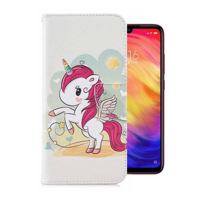 Funda Libro Xiaomi Redmi Note 7 cuero Soporte Dibujo Unicornio