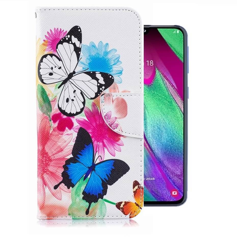 Funda Libro Samsung Galaxy A40 cuero Soporte Dibujo Mariposas