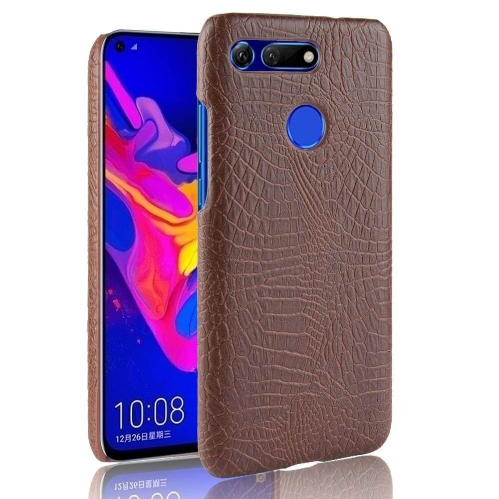 Carcasa Honor View 20 Cuero Estilo Croco Marron