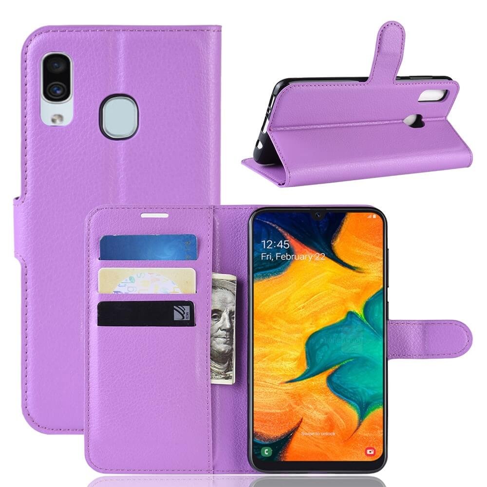 Funda Libro Samsung Galaxy A20 cuero Soporte Lila