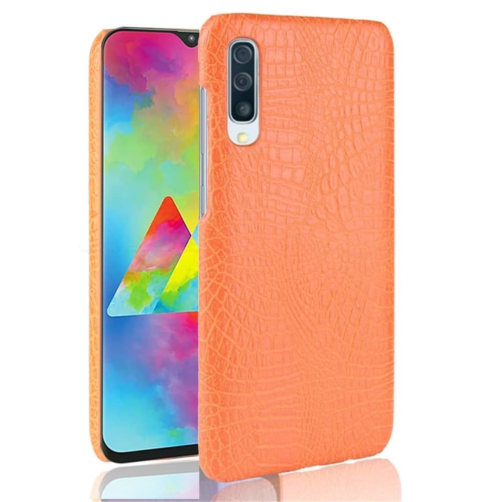 Carcasa Samsung Galaxy A70 Cuero Estilo Croco Naranja