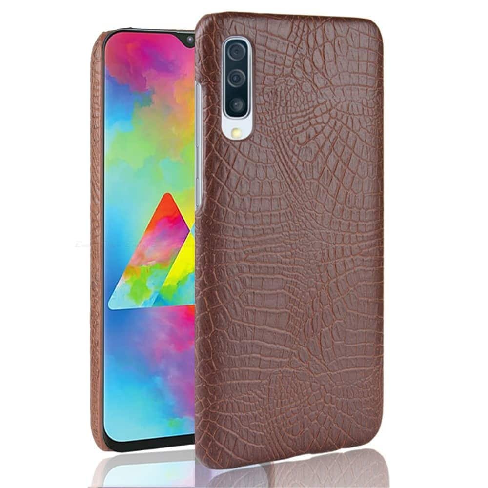 Carcasa Samsung Galaxy A70 Cuero Estilo Croco Marron