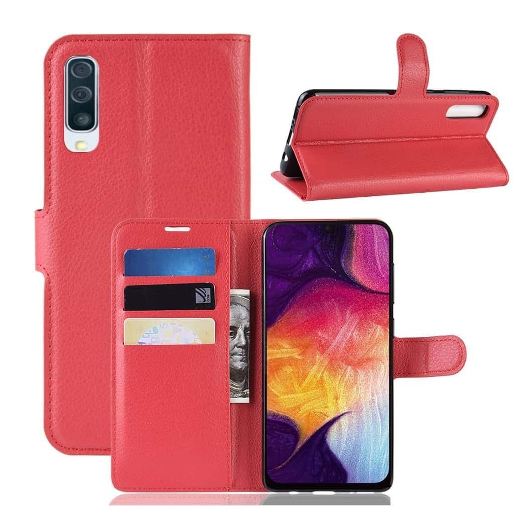 Funda Libro Samsung Galaxy A70 cuero Soporte Rojo
