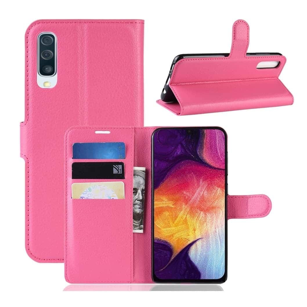 Funda Libro Samsung Galaxy A70 cuero Soporte Fucsia