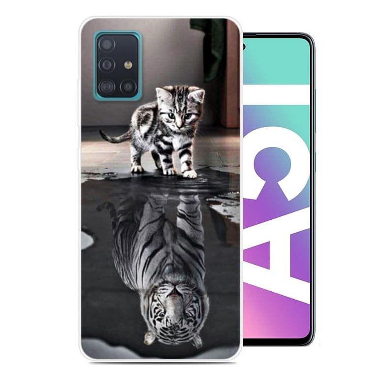 Funda Samsung Galaxy A51 TPU Dibujo Gato y Tigre