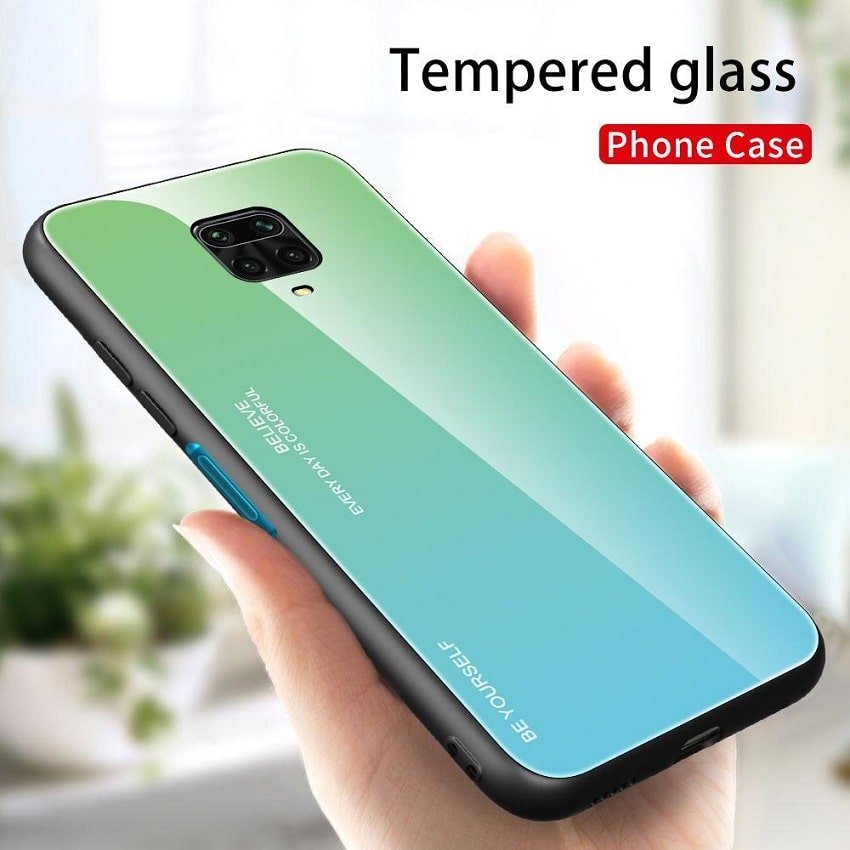 Carcasa Xiaomi Redmi Note 9 Pro Trasera Cristal templado turquesa