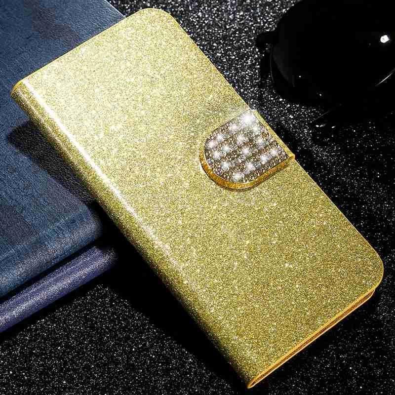 Funda Libro Xiaomi Redmi Note 9 Pro Cuero Diamantes Bling Dorada