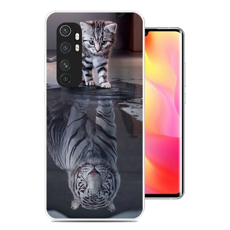 Funda silicona Xiaomi Mi Note 10 Lite Dibujo Gato Espejo