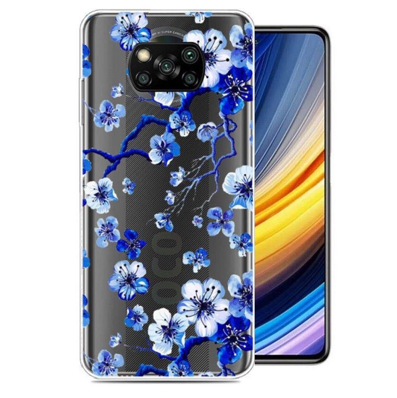 Funda Silicona transparente Pocophone Poco X3 Pro Flores azules